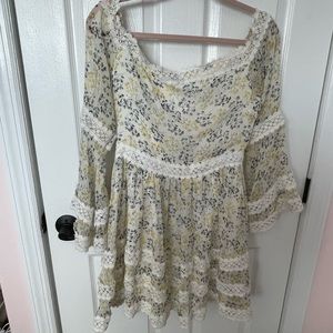 Off the shoulder floral dress with lace crochet detail ASOS